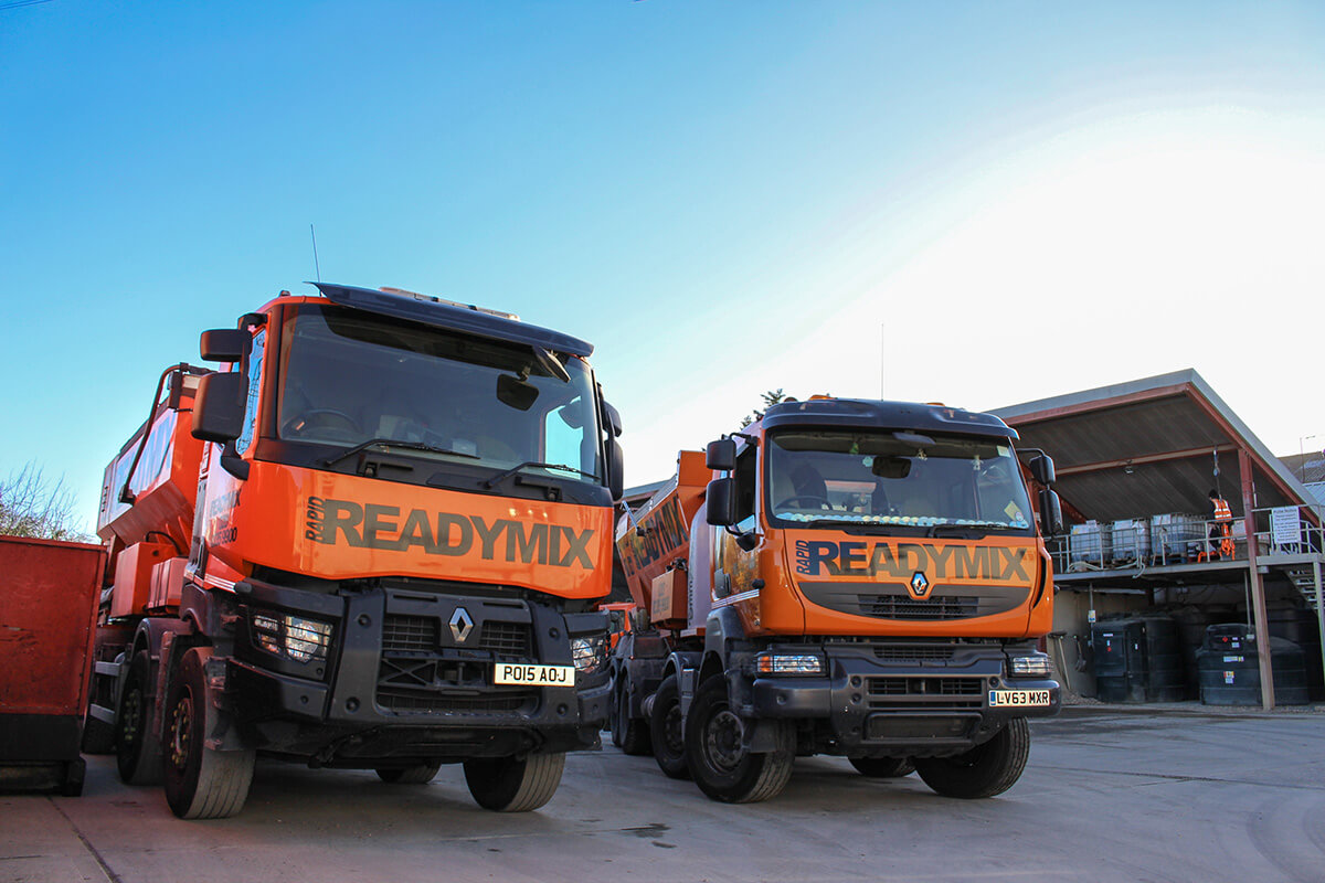 readymix trucks standing in yard